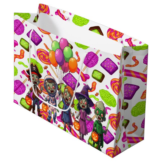 Creepy Candy Zombie Mashup For Halloween Große Geschenktüte (Vorderseite Schrägansicht)