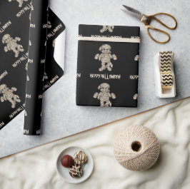 Creepy Cartoon Mummy Pattern Happy Halloween Text Geschenkpapier