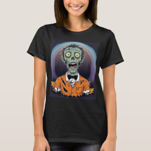 Creepy Cartoon Zombie in Orange Halloween Shirt