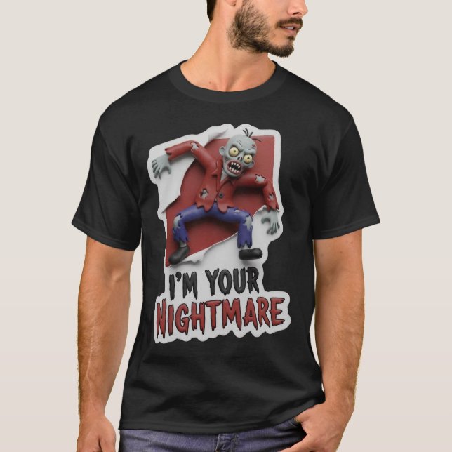 Creepy cartoon zombie with nightmare text T-Shirt (Vorderseite)
