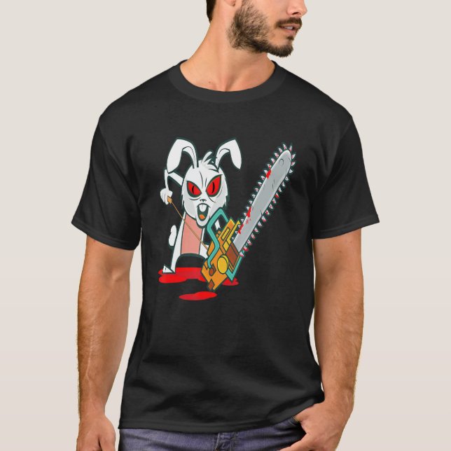 Creepy Chainsaw Bunny Goth Gothic Halloween Horror T-Shirt (Vorderseite)