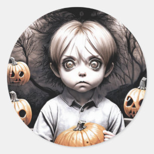 Creepy Chibi Boy mit Pumpkin Halloween Runder Aufkleber