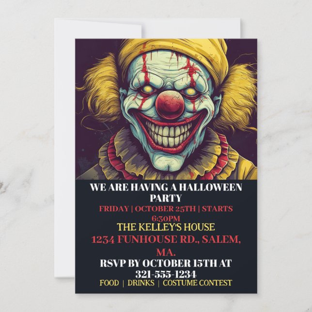 Creepy Clown Happy Halloween Party Einladungen (Vorderseite)