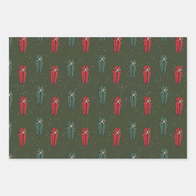 Creepy Coffin Weihnachtswrapping Paper Geschenkpapier Set (Vorderseite)