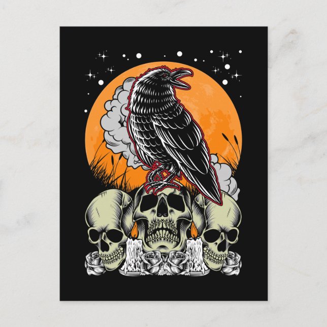 Creepy Crow Gothic Moon Witchy Bird Postkarte (Vorderseite)