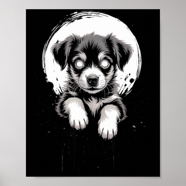Creepy Cute Goth Dog Horror Puppy Sketch Alt Nge E Poster (Vorne)