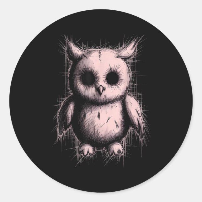 Creepy Cute Goth Owl Horror Sketch Alt Nge Evil  Runder Aufkleber (Vorderseite)