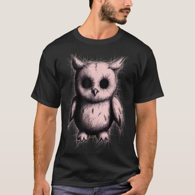 Creepy Cute Goth Owl Horror Sketch Alt Nge Evil  T-Shirt (Vorderseite)