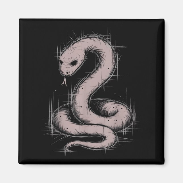 Creepy Cute Goth Python Horror Snake Sketch Alt Ng Magnet (Vorne)