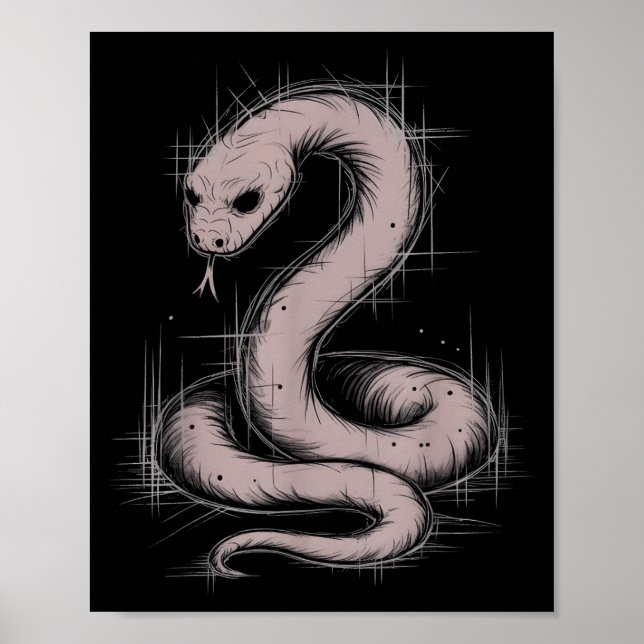 Creepy Cute Goth Python Horror Snake Sketch Alt Ng Poster (Vorne)