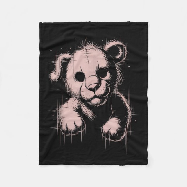 Creepy Cute Goth Teddy Lion Horror Sketch Nge Bear Fleecedecke (Vorderseite)