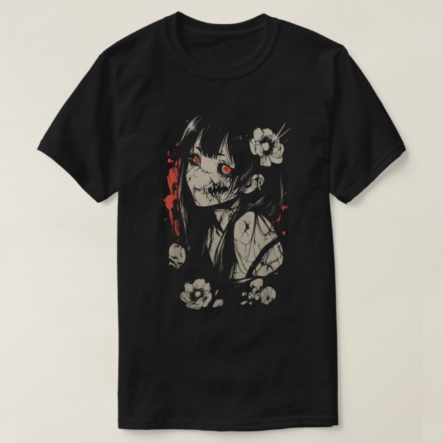 Creepy Cute Horror Anime Girl Gothic Art T-Shirt (Design vorne)