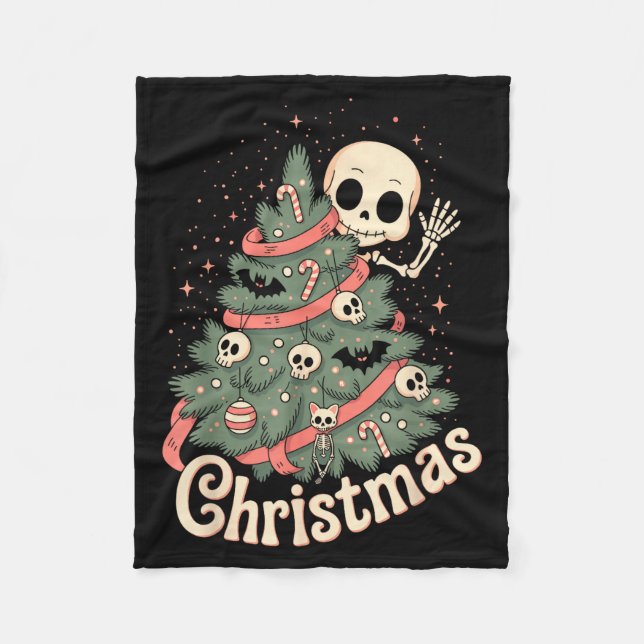 Creepy Cute Kawaii Skeleton Christmas Tree Skull B Fleecedecke (Vorderseite)