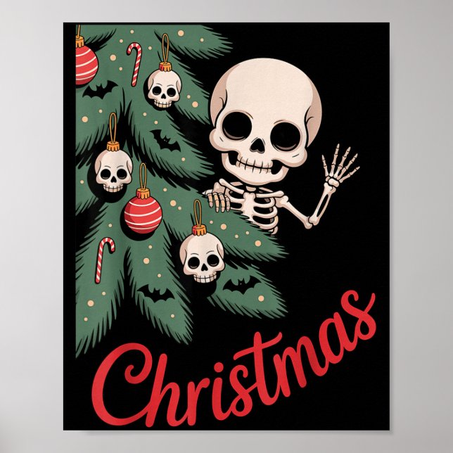 Creepy Cute Kawaii Skeleton Christmas Tree Skull B Poster (Vorne)