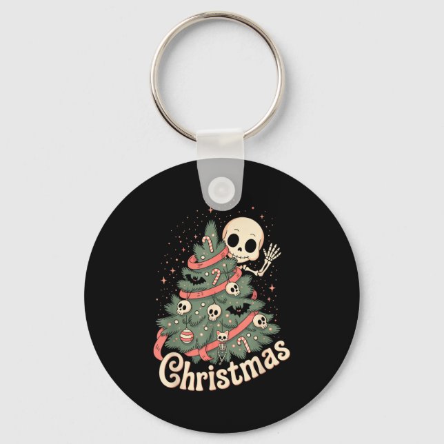 Creepy Cute Kawaii Skeleton Christmas Tree Skull B Schlüsselanhänger (Vorderseite)