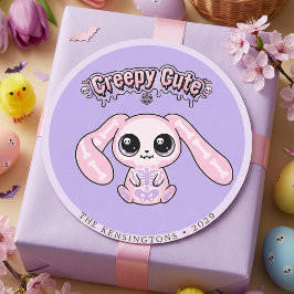 Creepy Cute Pink Bunny Pastel Goth Lavender Runder Aufkleber