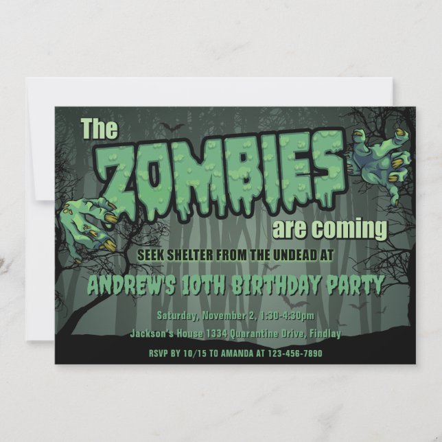 Creepy Dark Green Zombie Birthday Party Einladung (Vorderseite)