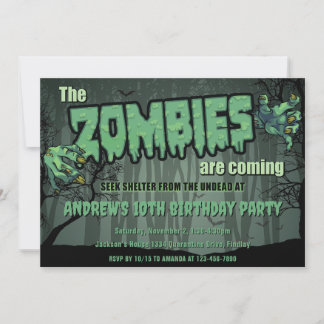 Creepy Dark Green Zombie Birthday Party Einladung
