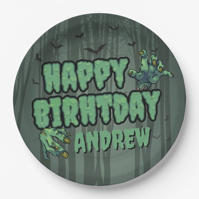 Creepy Dark Green Zombie Happy Birthday Party Pappteller (Vorderseite)
