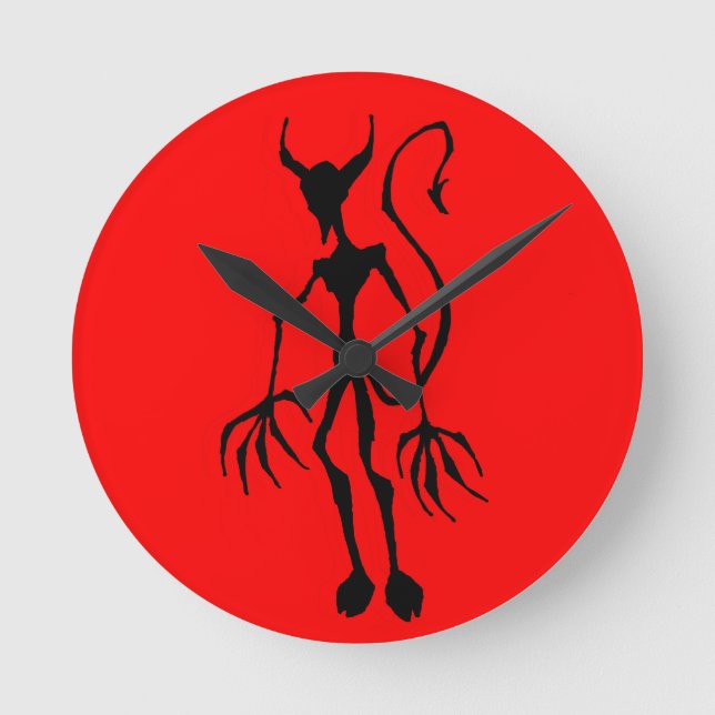 Creepy Devil Strichmännchen Runde Wanduhr (Vorderseite)