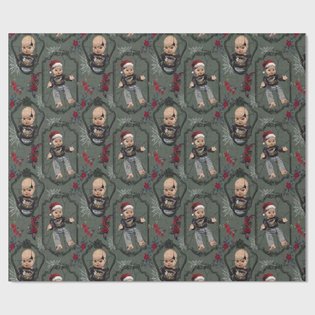Creepy Doll Christmas Wrapping Paper Geschenkpapier (Flach)