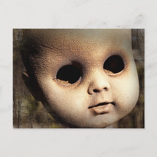 Creepy Doll Head mit Vermissten Augen Postkarte (Vorderseite)