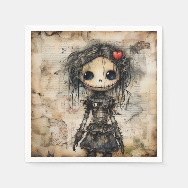 Creepy Doll mit Herz in der Luft Serviette (Vorderseite)