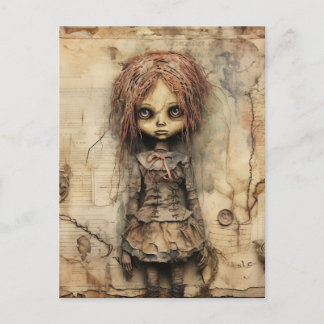 Creepy Doll mit rosa Bow Postkarte