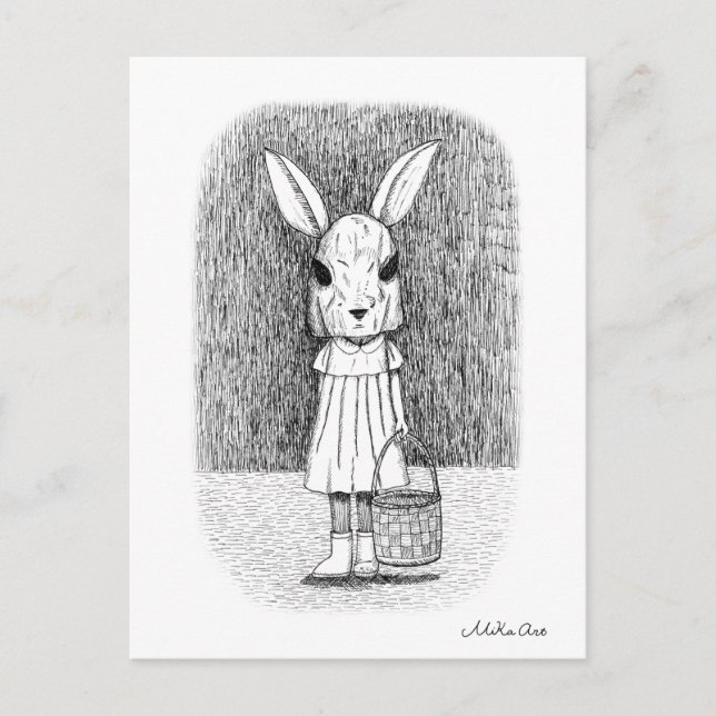 Creepy Easter Bunny Monochrome Horror Goth Art Postkarte (Vorderseite)