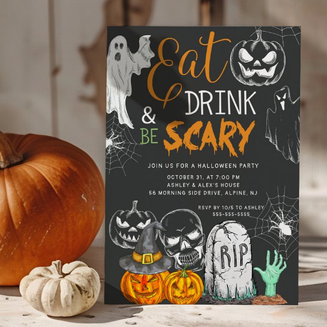 Creepy Eat Drink & Be Beängstigend Halloween Einladung (Von Creator hochgeladen)