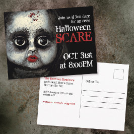 Creepy Eerie Goth Doll Halloween-Party Einladung Postkarte