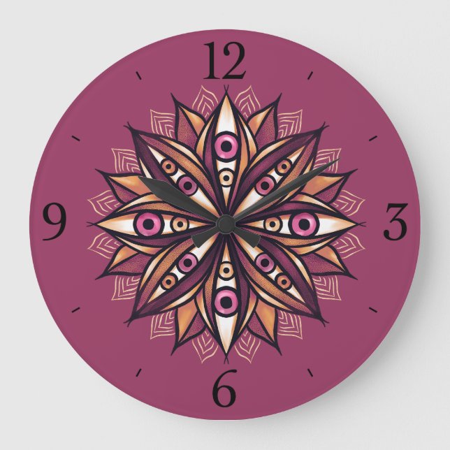 Creepy Eyes Psychedelic Blume Trippy Art Große Wanduhr (Vorderseite)