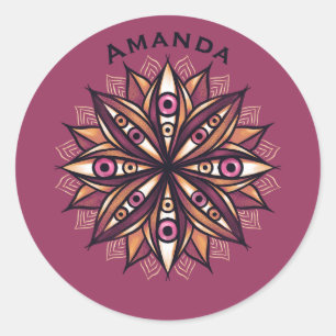 Creepy Eyes Psychedelic Blume Trippy Name Runder Aufkleber