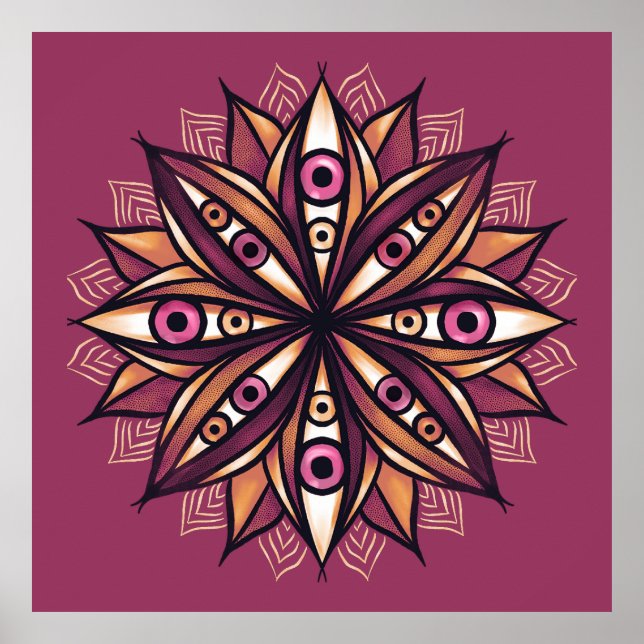 Creepy Eyes Psychedelische Blume Trippy Pink Poster (Vorne)