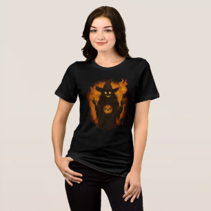 Creepy Fiery Witch Halloween Art Tri-Blend Shirt