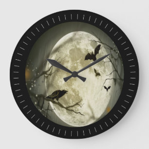 Creepy Full Moon mit Vögeln Große Wanduhr