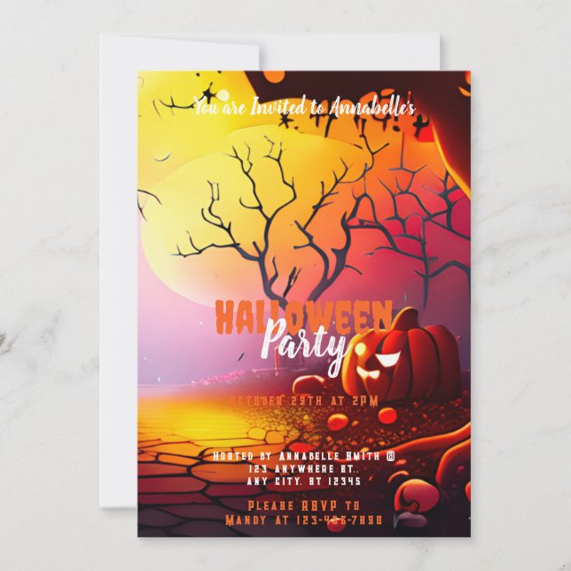Creepy Full Moon Pumpkins Halloween-Party Einladung (Vorderseite)