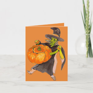 Creepy Funny Halloween Dancing Pumpkin Hexenfarbe Karte