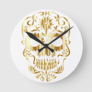 Creepy Gold Skelettfantasienuhr Runde Wanduhr