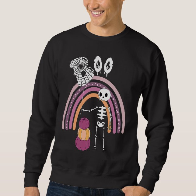 Creepy Goth Halloween  Boo Skeleton Pastel Rainbow Sweatshirt (Vorderseite)