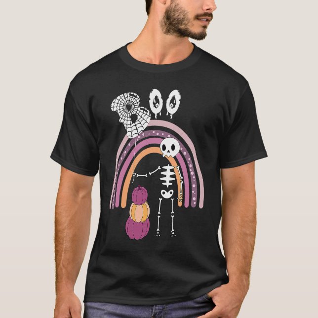 Creepy Goth Halloween  Boo Skeleton Pastel Rainbow T-Shirt (Vorderseite)