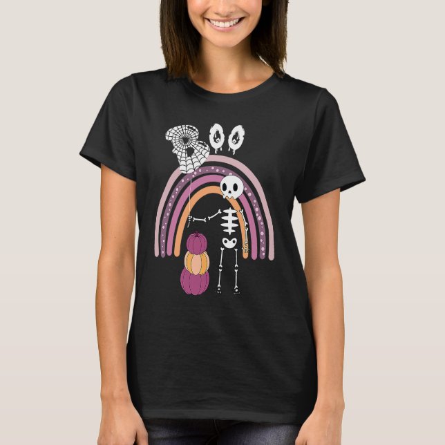 Creepy Goth Halloween  Boo Skeleton Pastel Rainbow T-Shirt (Vorderseite)