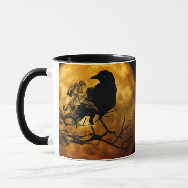 Creepy Gothic Black Raven Halloween Tasse (Links)