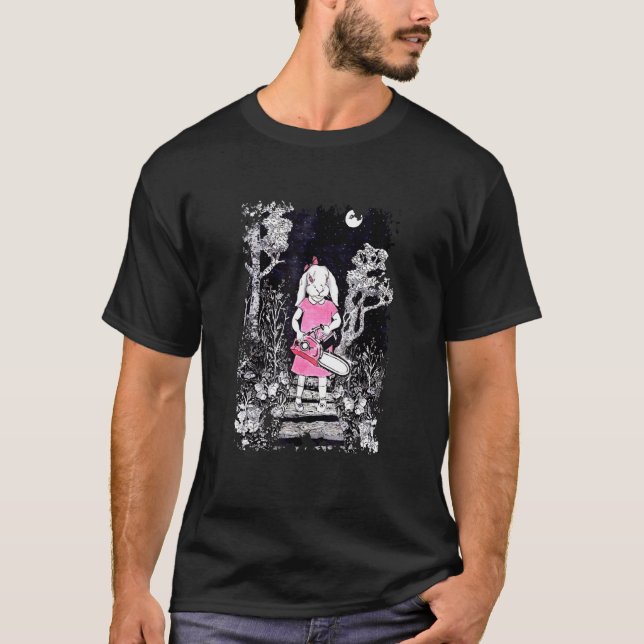 Creepy Gothic Chainsaw Bunny Goth Halloween Horror T-Shirt (Vorderseite)