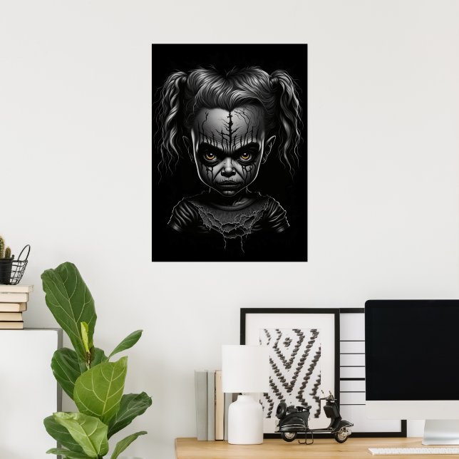 Creepy Gothic Kid, Chibi, Puppe Beängstigende Wand Poster (Heimbüro)