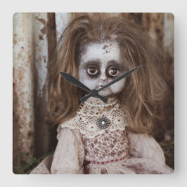 Creepy Gothic Porcelain Puppe Viktorianisch Goth Quadratische Wanduhr
