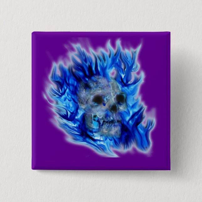 Creepy Gothic Skull, Flammen, Halloween-Horror Button (Vorderseite)