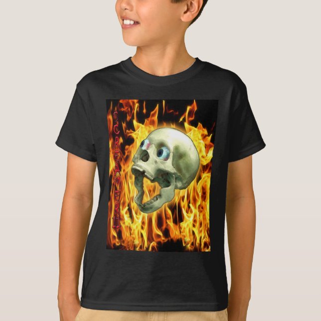 Creepy Gothic Skull, Flammen, Halloween-Horror T-Shirt (Vorderseite)