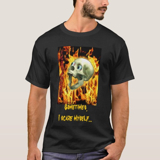 Creepy Gothic Skull, Flammen, Halloween-Horror T-Shirt (Vorderseite)