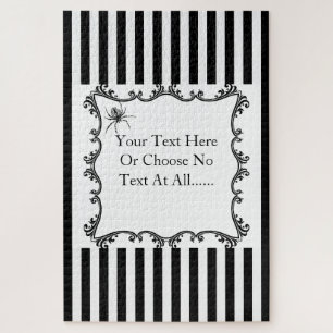 Creepy Gothic Spider Drawing Black & White Stripes Puzzle